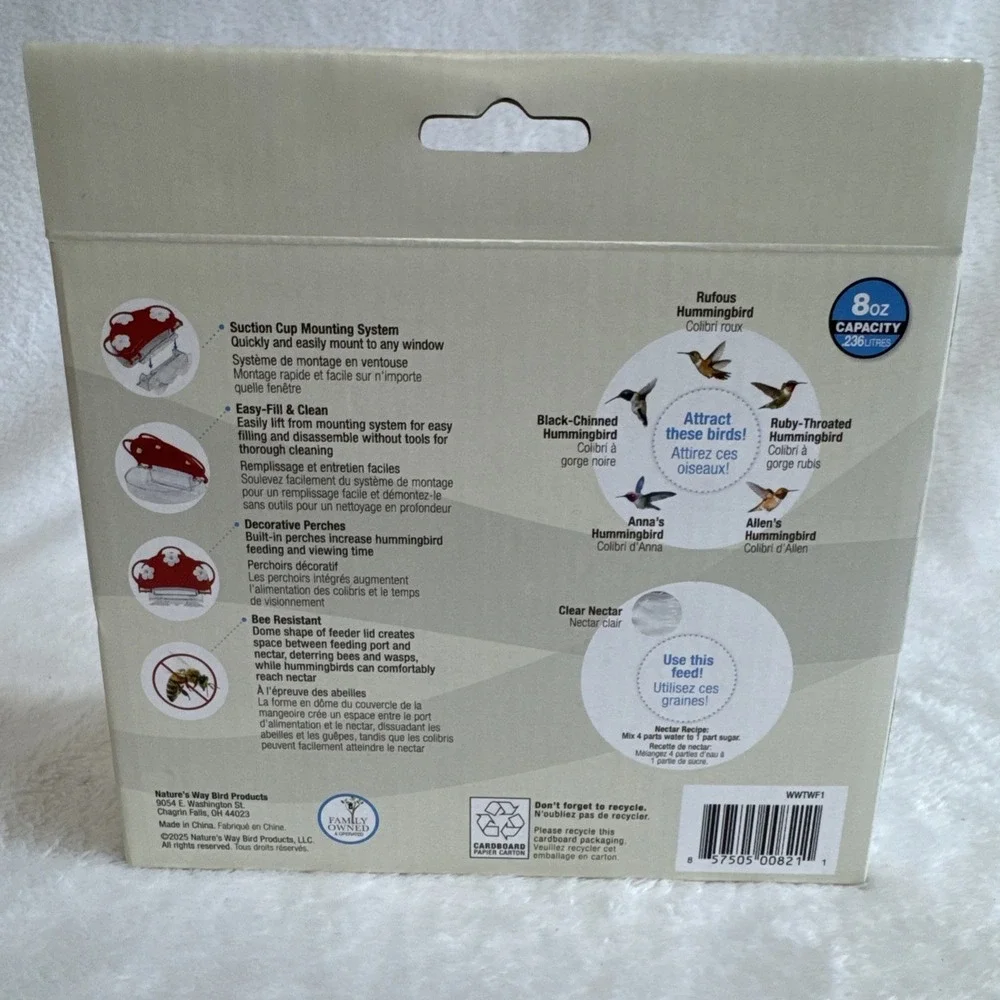Nature's Way Nectar Series Hummingbird Window Feeder 8oz Red WWTWF1‎
